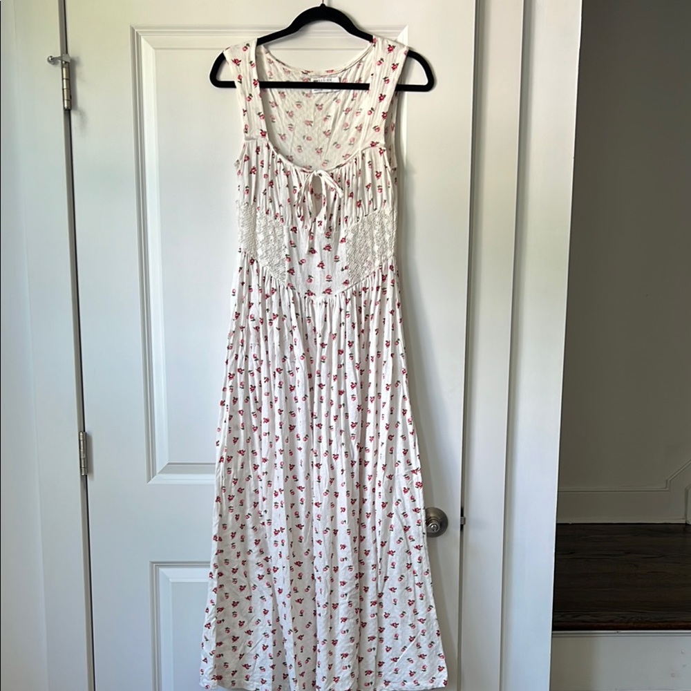 White and Red Floral Maxi Dress